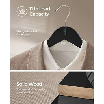 SONGMICS Wooden Hangers, 20-Pack Wood Coat Hangers with Shoulder Notches, Swivel Hook, Non-Slip for Jackets, Shirts, Suits, Black and Silver UCRW02B-20