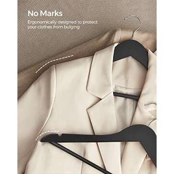 SONGMICS Wooden Hangers, 20-Pack Wood Coat Hangers with Shoulder Notches, Swivel Hook, Non-Slip for Jackets, Shirts, Suits, Black and Silver UCRW02B-20