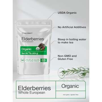 Horbäach Elderberries Dried Organic | 1 lb Bulk Bag | Whole European | Non-GMO, Gluten Free | Sambu...