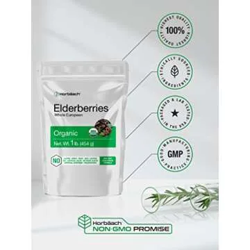 Horbäach Elderberries Dried Organic | 1 lb Bulk Bag | Whole European | Non-GMO, Gluten Free | Sambucus Nigra