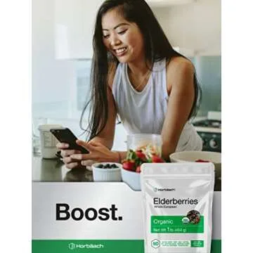 Horbäach Elderberries Dried Organic | 1 lb Bulk Bag | Whole European | Non-GMO, Gluten Free | Sambucus Nigra