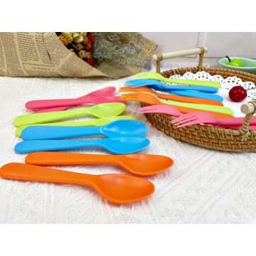 Jawbush 16 Pcs Kids Utensils Set, Plastic Kids Forks and Spoons Set, Reusable Toddler Utensils Kids ...