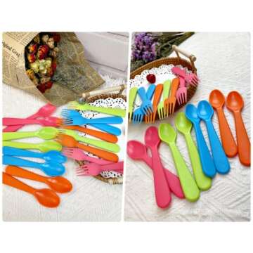 Jawbush 16 Pcs Kids Utensils Set, Plastic Kids Forks and Spoons Set, Reusable Toddler Utensils Kids Silverware Cutlery Set, Durable Flatware Set for Lunch Box, Easy to Use for Kids and Adults,BPA Free