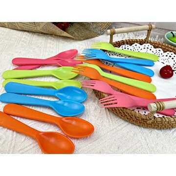 Jawbush 16 Pcs Kids Utensils Set, Plastic Kids Forks and Spoons Set, Reusable Toddler Utensils Kids Silverware Cutlery Set, Durable Flatware Set for Lunch Box, Easy to Use for Kids and Adults,BPA Free