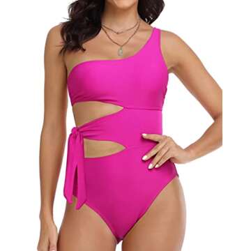 Hilor Flattering One Piece Swimsuits for Women Tie Side Cutout Bathing Suit High Cut Swimwear Hot Pi...
