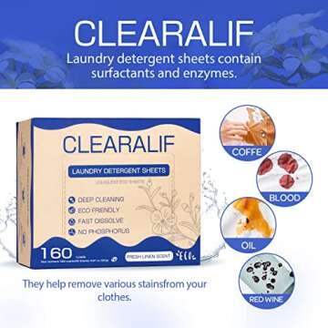CLEARALIF Laundry Detergent Sheets Up to 160 Loads, Fresh Linen - Great For Travel,Apartments, Dorms...