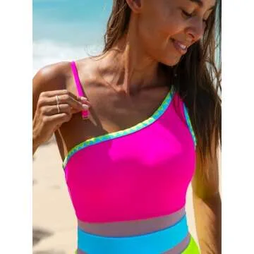 Popvil Women's One Shoulder Neon Bathing Suit