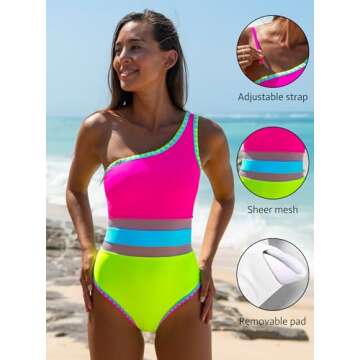 Popvil Women's One Shoulder Neon Bathing Suit