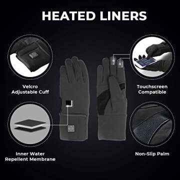 ORORO Heated Gloves for Men and Women, 3-in-1 Warm Gloves for Hiking Skiing Motorcycle (Black & Gray,S)