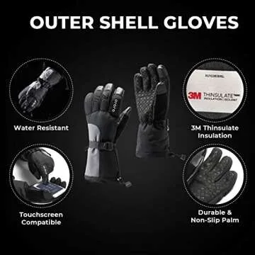 ORORO Heated Gloves for Men and Women, 3-in-1 Warm Gloves for Hiking Skiing Motorcycle (Black & Gray,S)