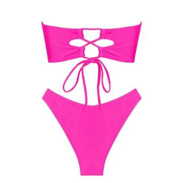 ZAFUL Metallic Sparkly O Ring High Cut Bandeau Bikini Set