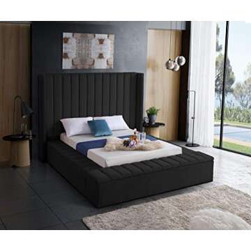 Meridian Furniture Kiki Collection Modern | Contemporary Velvet Upholsterd Bed with Channel Tufting,...