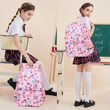 DSIUE Kids Backpack for Girls Elementary BookBags Teens Middle School Backpack with Lunch Box Butter...