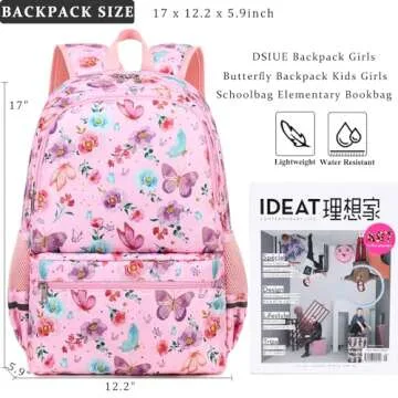 DSIUE Kids Butterfly Pink Backpack with Lunch Box