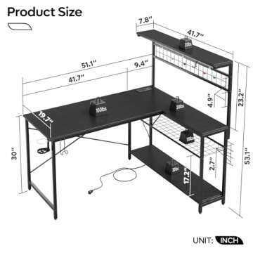 Bestier Gaming Desk 51" L-Shaped with Power Outlets & LED Lights