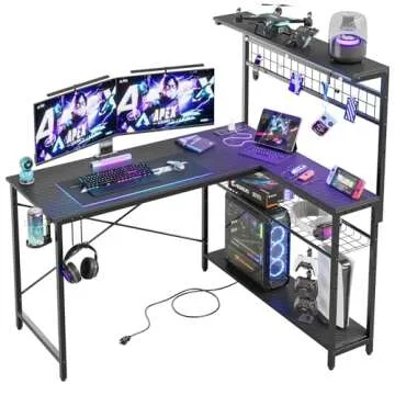 Bestier Gaming Desk L-Shaped Design with Power Outlets