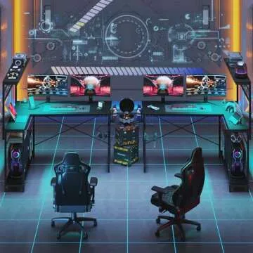 Bestier Gaming Desk L-Shaped Design with Power Outlets