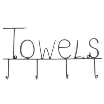 Aunt Chris' Products - Black Metal Towel Hooks - The Word "Towels" In Modern Lettering Across The To...