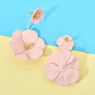 Metal Poppy Flower Dangle Earring - Floral Petal Drop