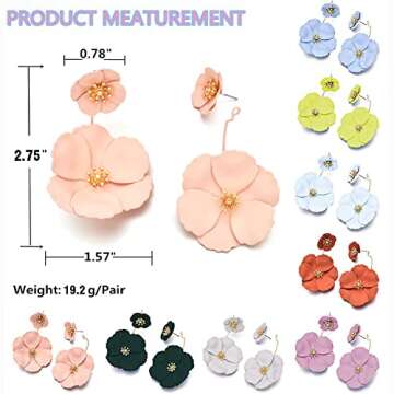 Metal Poppy Flower Dangle Earring - Floral Petal Drop