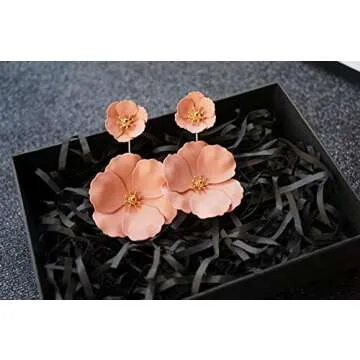 Metal Poppy Flower Dangle Earring - Floral Petal Drop