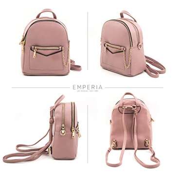 Emperia Kayli Faux Leather Mini Backpack Fashion 3 Way Carry Casual Lightweight Rucksack Daypack for Women Mauve