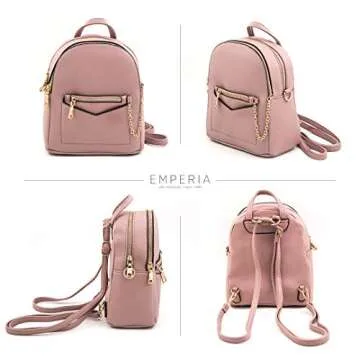 Emperia Kayli Faux Leather Mini Backpack Fashion 3 Way Carry Casual Lightweight Rucksack Daypack for Women Mauve