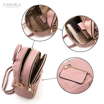 Emperia Kayli Faux Leather Mini Backpack Fashion 3 Way Carry Casual Lightweight Rucksack Daypack for Women Mauve