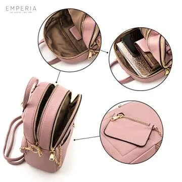 Emperia Kayli Faux Leather Mini Backpack Fashion 3 Way Carry Casual Lightweight Rucksack Daypack for Women Mauve