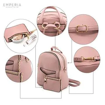 Emperia Kayli Faux Leather Mini Backpack Fashion 3 Way Carry Casual Lightweight Rucksack Daypack for Women Mauve