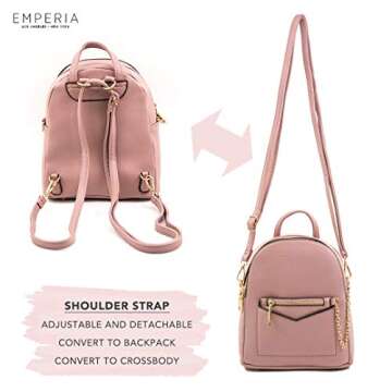 Emperia Kayli Faux Leather Mini Backpack Fashion 3 Way Carry Casual Lightweight Rucksack Daypack for Women Mauve