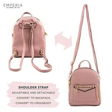 Emperia Kayli Faux Leather Mini Backpack Fashion 3 Way Carry Casual Lightweight Rucksack Daypack for Women Mauve