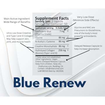 Methylene Blue Capsules with Glycine and Collagen for Longevity