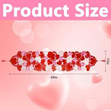 Wehhbtye Valentines Day Table Runner - Embroidered Heart with Tassels 69 x 15 Inch