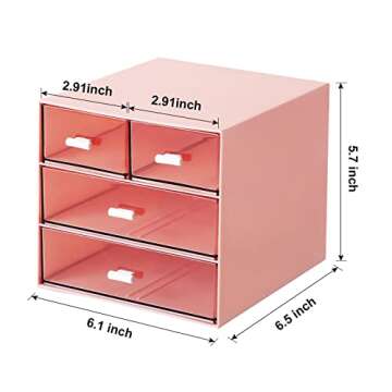 Stylish Comix Desk Organizer with 4 Drawers - Pink Storage Box