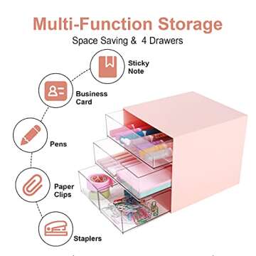Stylish Comix Desk Organizer with 4 Drawers - Pink Storage Box
