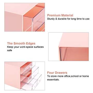 Stylish Comix Desk Organizer with 4 Drawers - Pink Storage Box