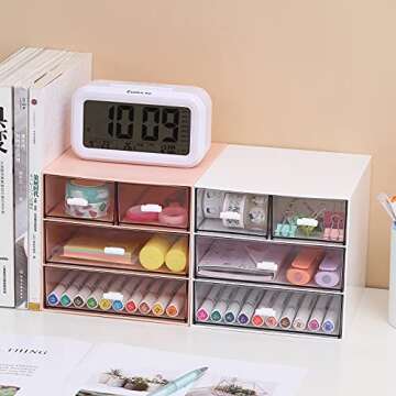 Stylish Comix Desk Organizer with 4 Drawers - Pink Storage Box