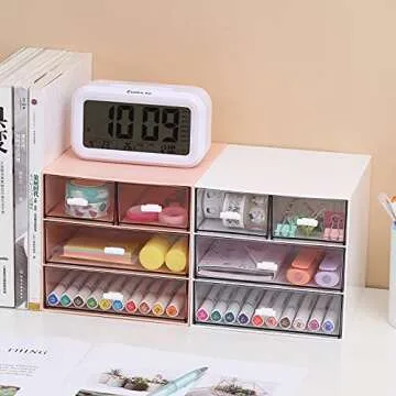 Stylish Comix Desk Organizer with 4 Drawers - Pink Storage Box