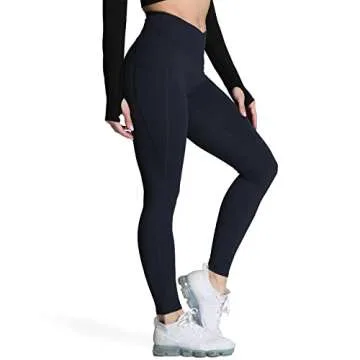 Aoxjox Trinity High Waisted Yoga Pants with Pockets for Women Tummy Control Cross-Waist Buttery Soft Crossover Workout Leggings 26'' (Black V-Waist, Small)