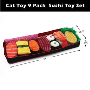 Jumpaws 9 Assortments Pack Value Toy and Teaser Set, Interactive Catnip Cat Toys, Crinkle Toys, Feather Wand Toy, Accessories for Indoor Cat (Sushi Set)