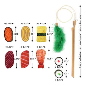Jumpaws 9 Assortments Pack Value Toy and Teaser Set, Interactive Catnip Cat Toys, Crinkle Toys, Feather Wand Toy, Accessories for Indoor Cat (Sushi Set)