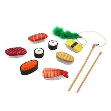 Jumpaws 9 Assortments Pack Value Toy and Teaser Set, Interactive Catnip Cat Toys, Crinkle Toys, Feather Wand Toy, Accessories for Indoor Cat (Sushi Set)