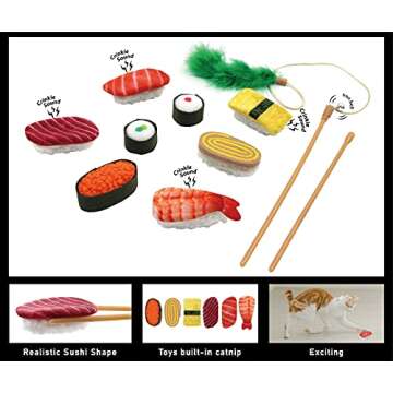 Jumpaws 9 Assortments Pack Value Toy and Teaser Set, Interactive Catnip Cat Toys, Crinkle Toys, Feather Wand Toy, Accessories for Indoor Cat (Sushi Set)