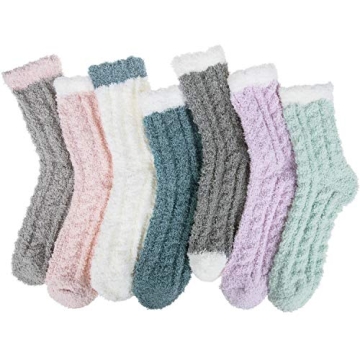 Women's Winter Fuzzy Socks - Cozy Fluffy Warm Socks for Gifts (A-Twists 01, 7 Pairs)