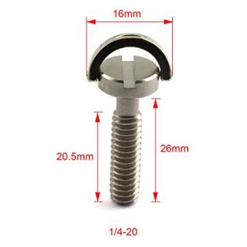 HJ Garden 2pcs 1/4-20 Thread D-Ring Stainless Steel Camera Fixing Screws for Camera Tripod Monopod QR Plate,D Shaft Quick Release Plate Mounting Screw 26mm Length