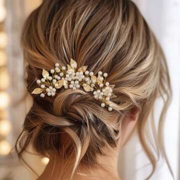 Heread Pearl Bride Wedding Hair Pins Leaf Bridal Head Piece Flower Hair Accessories for Women and Gi...