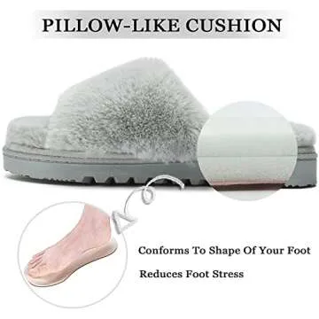 Fluffy Open Toe Slippers For Women Indoor Memory Foam, Comfy Fuzzy Womens Summer House Slippers Non-slip, Soft Faux Fur Slip-on Woman Home Bedroom Slippers