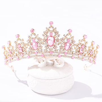 Gold Tiara with Pink Crystals - Exquisite Crown Accessory