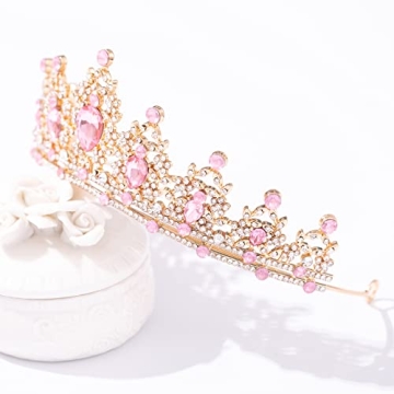 Gold Tiara with Pink Crystals - Exquisite Crown Accessory